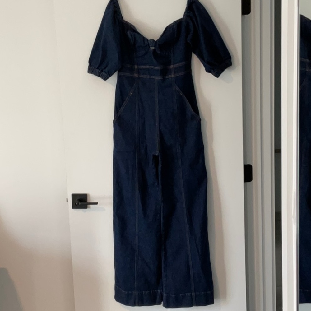 Farm Rio Denim Jumpsuit NWT - Size L - Can be Worn Off the Shoulder or On